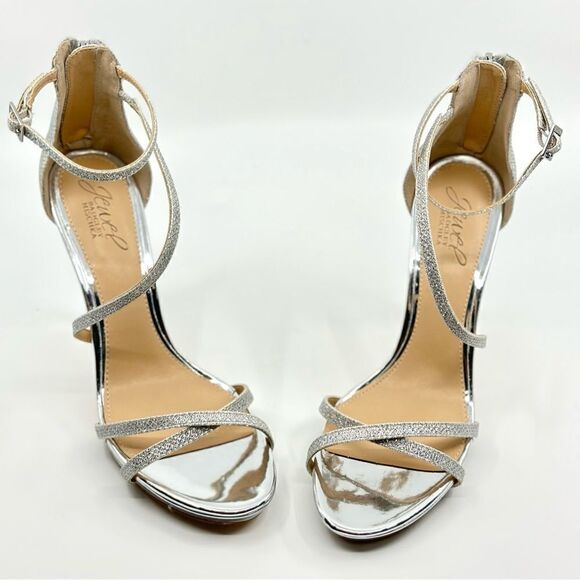 Jewel by BADGLEY MISCHKA Jolene Metallic Silver Embellished High Heel Sandals - Picture 5 of 12